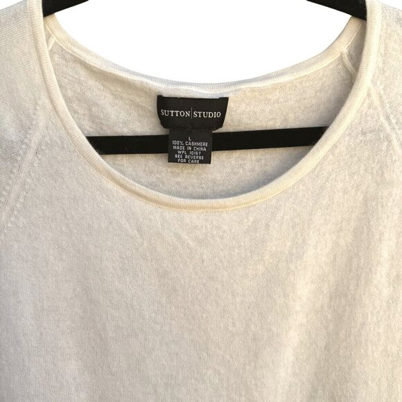 Sutton Studio Womens White Cashmere 3/4 Sleeve Buttoned Cuffs Knit Sweater L - Picture 5 of 9
